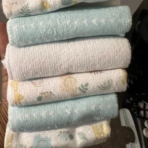 Set of Baby Washcloths in Blue and White